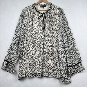 Lane Bryant Blouse Womens 22 24 Velvet Tie Neck Pleated Romantic